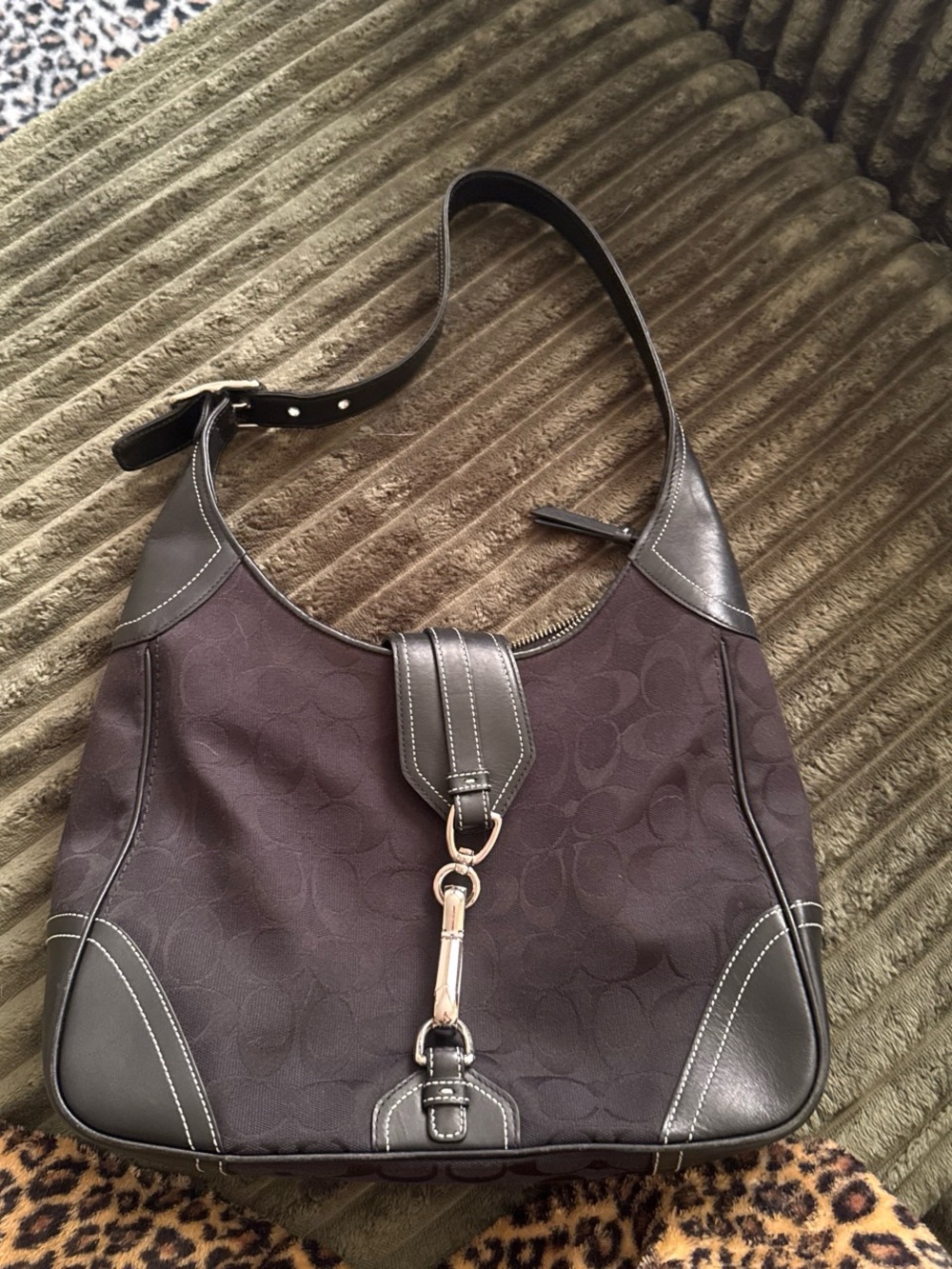 Coach Black Logo Pattern Hobo Hampton Shoulder Bag